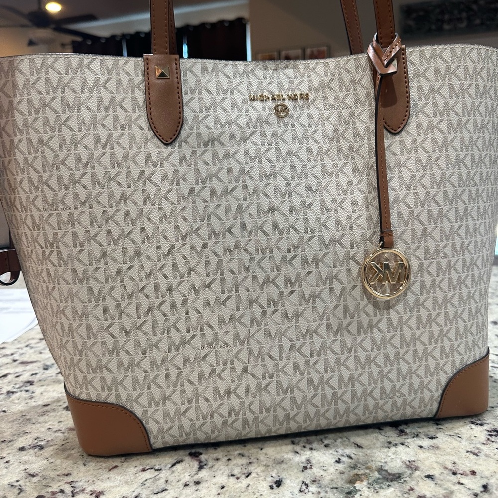 Michael Kors Cream and Tan Tote Bag
